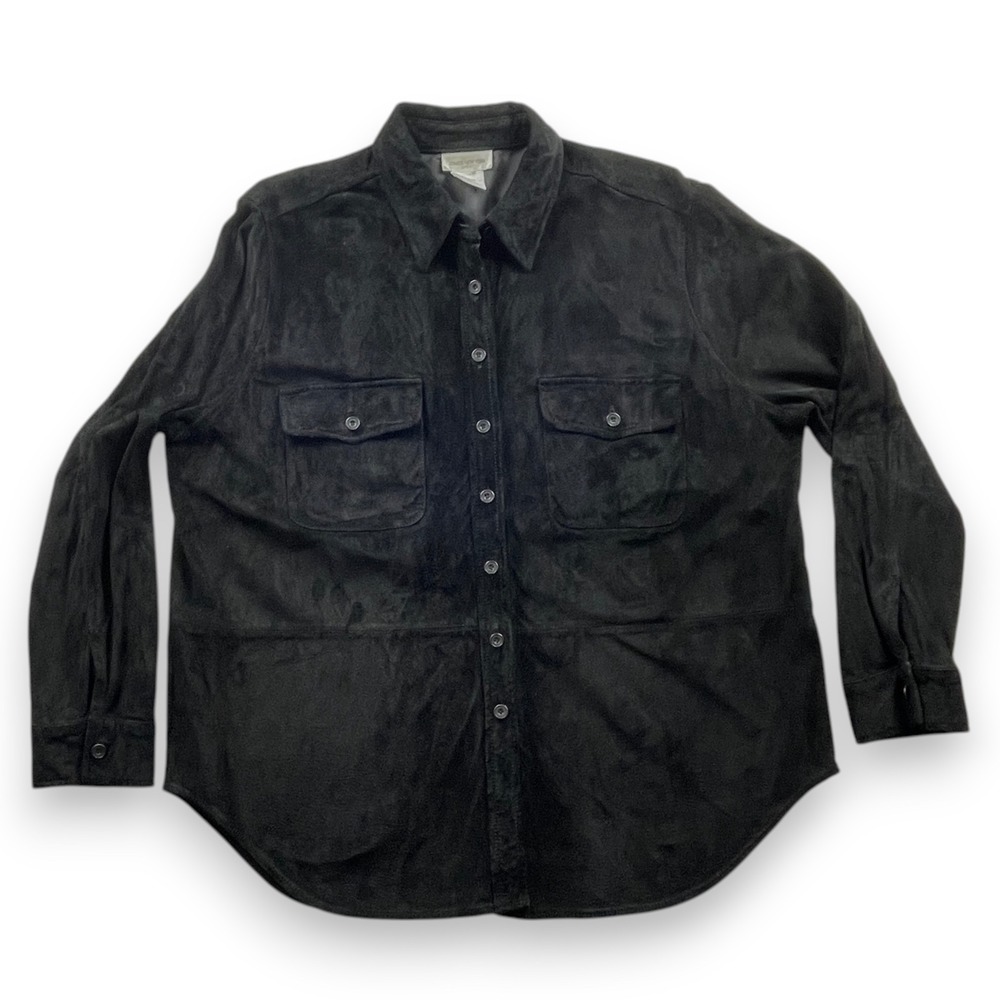 Jones New York Sport Suede Leather Button Down Shirt Womens Black XL